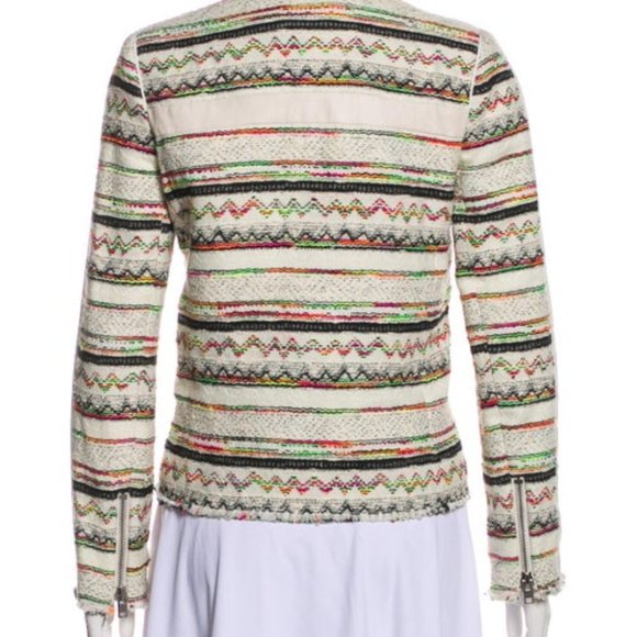 IRO Elomi Zip Front Silk Leather Jacket Embroidered Blazer Textured Pockets - Picture 3 of 8